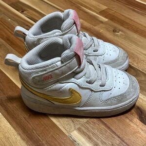 Nike Kids White and Pink Sneakers with Yellow Swoosh Toddler Girl Size 8c